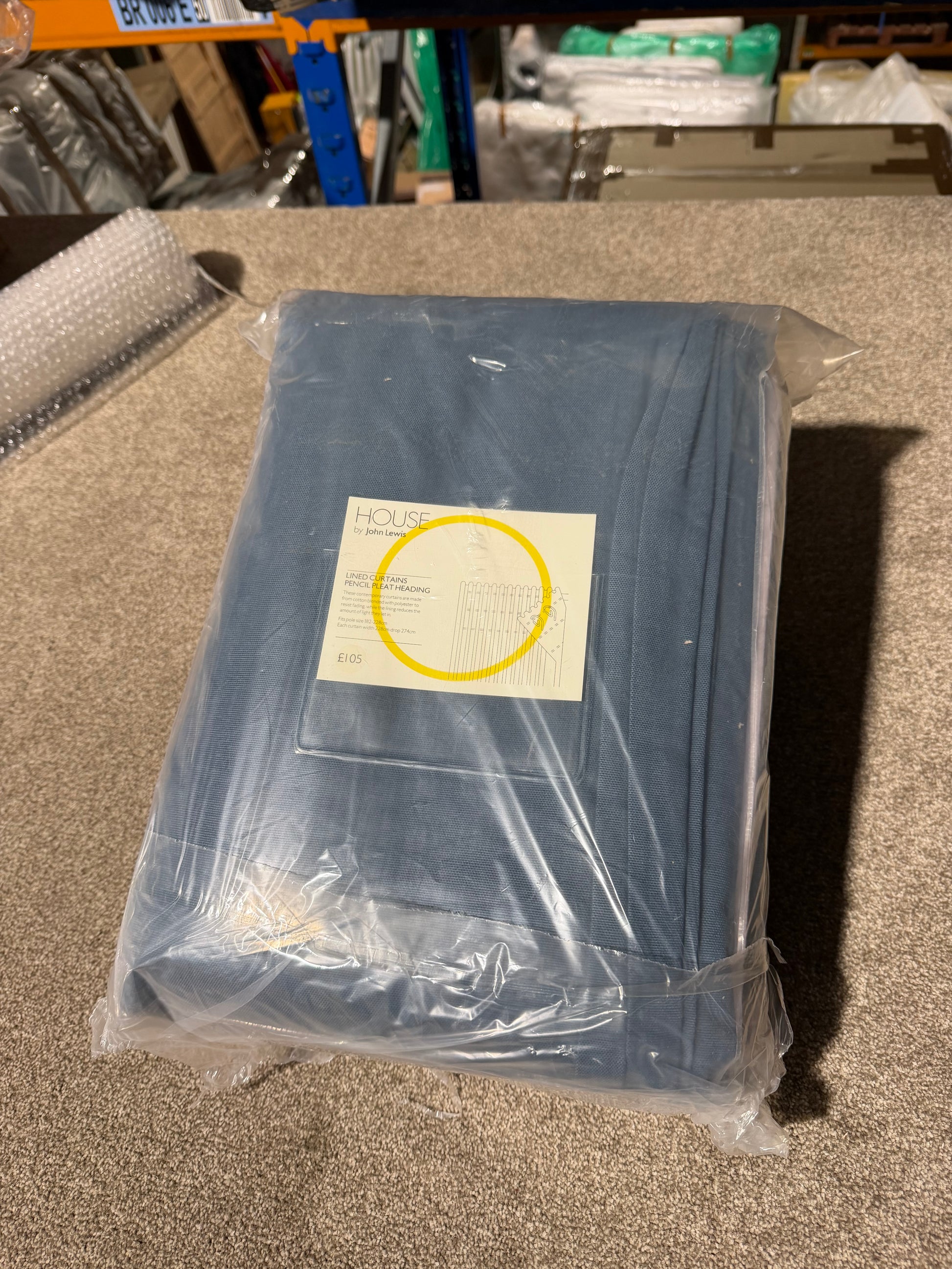 John Lewis Arlo Pair Lined Pencil Pleat Curtains, Blue, W228 x Drop 274cm
