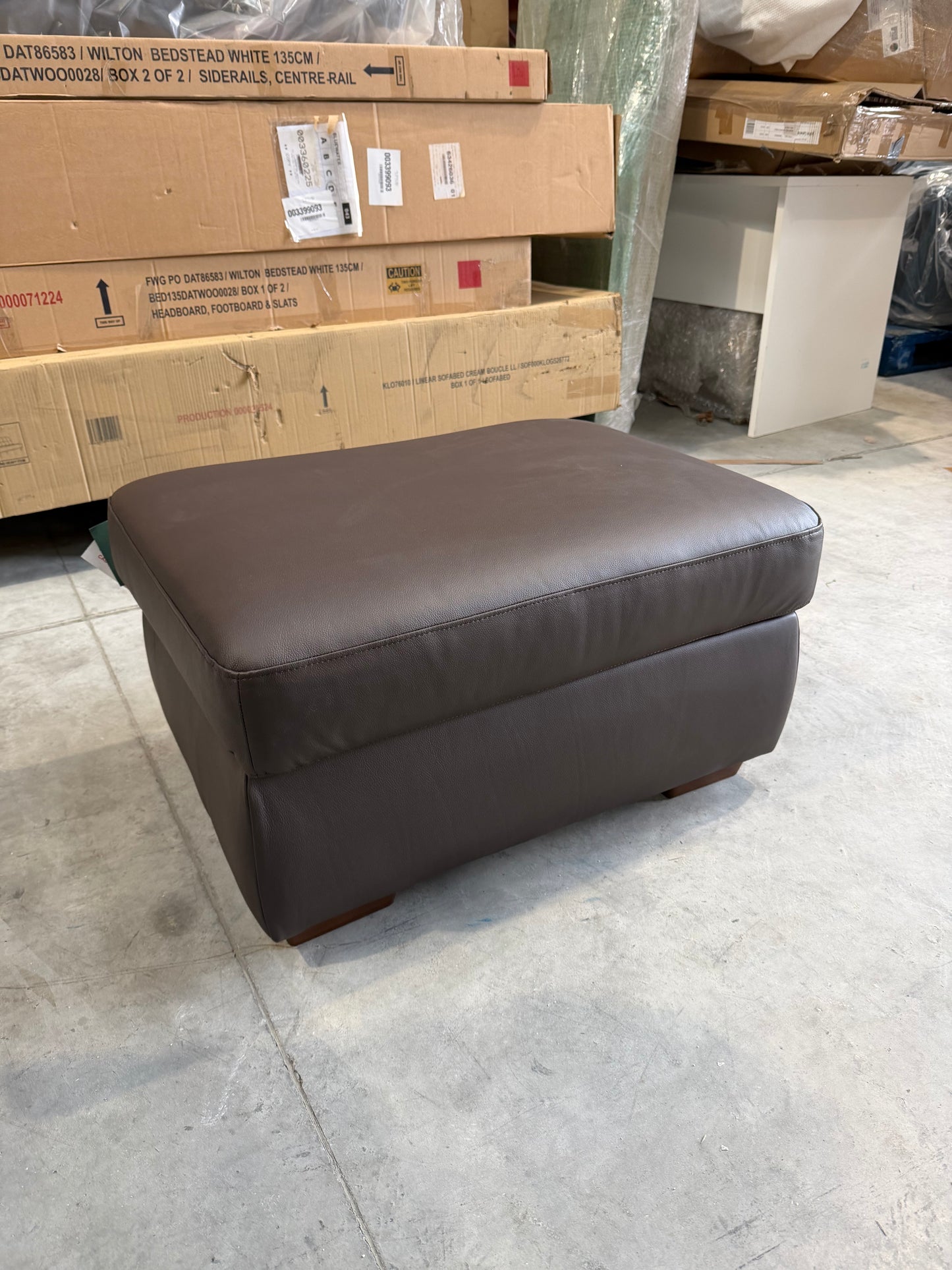 John Lewis Camden Leather Storage Footstool, Dark Leg, Matt Chocolate