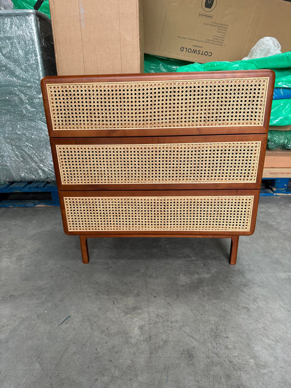 John Lewis Rattan 3 Drawer Chest, Cherry