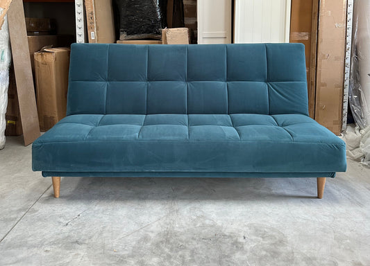 John Lewis Linear Medium 2 Seater Sofa Bed, Light Leg,  Velvet Kingfisher