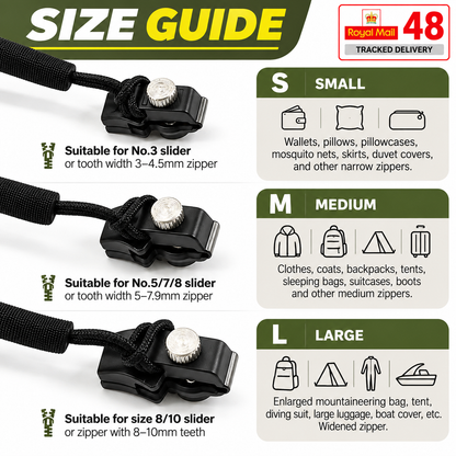 FIX A ZIPPER Universal Repair Kit 3 Sizes Zip Fixer Slider Clip Replacement