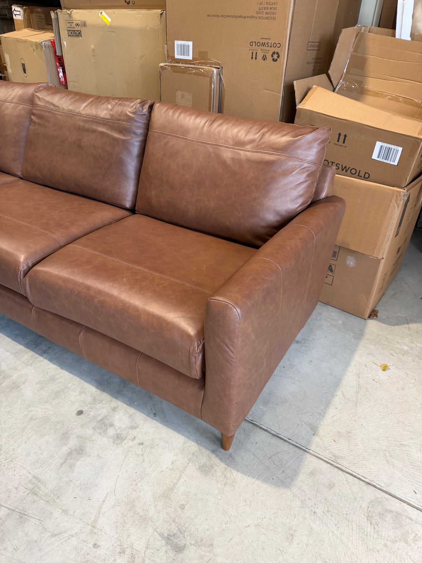 John Lewis Bailey II 5+ Seater Leather Corner Sofa Dark Leg Vintage Toffee