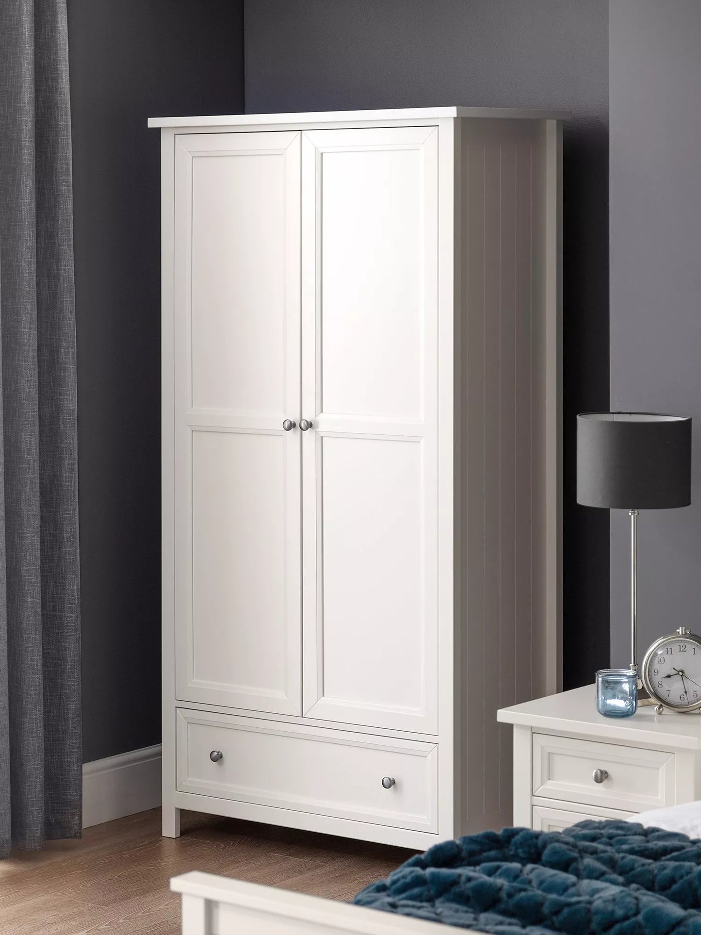Julian Bowen Maine Double Wardrobe with 1 Drawer, White Cream