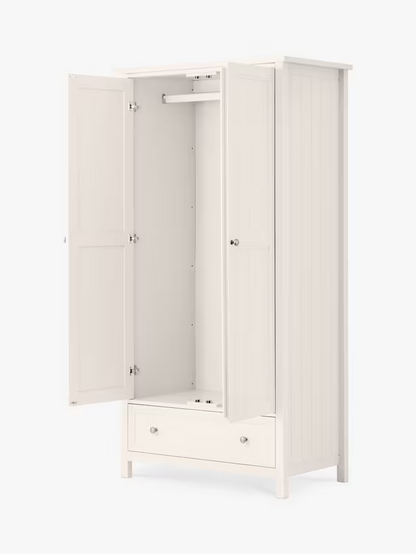 Julian Bowen Maine Double Wardrobe with 1 Drawer, White Cream