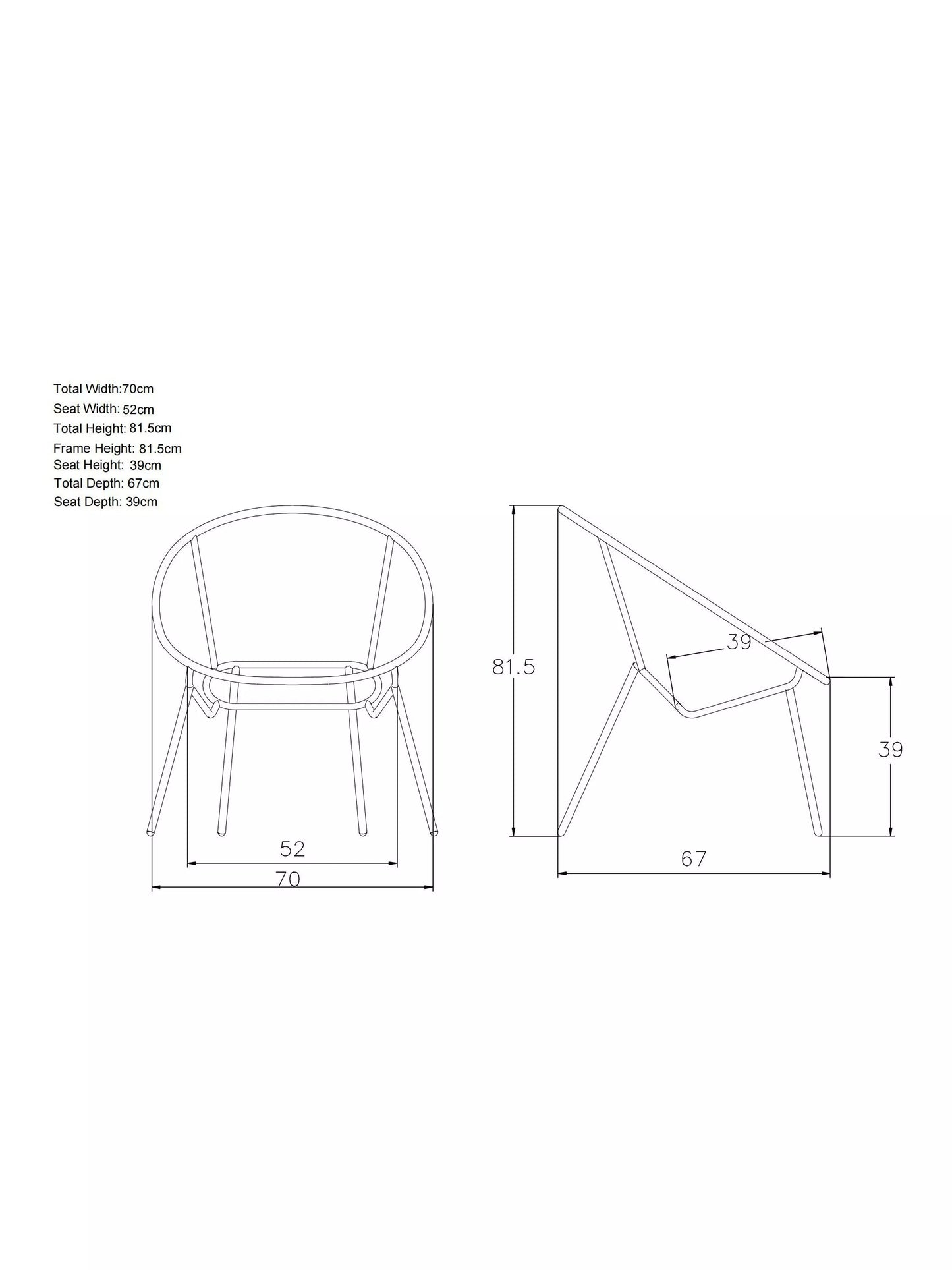 Salsa Garden Chair, Set of 1, Natural Single Chair