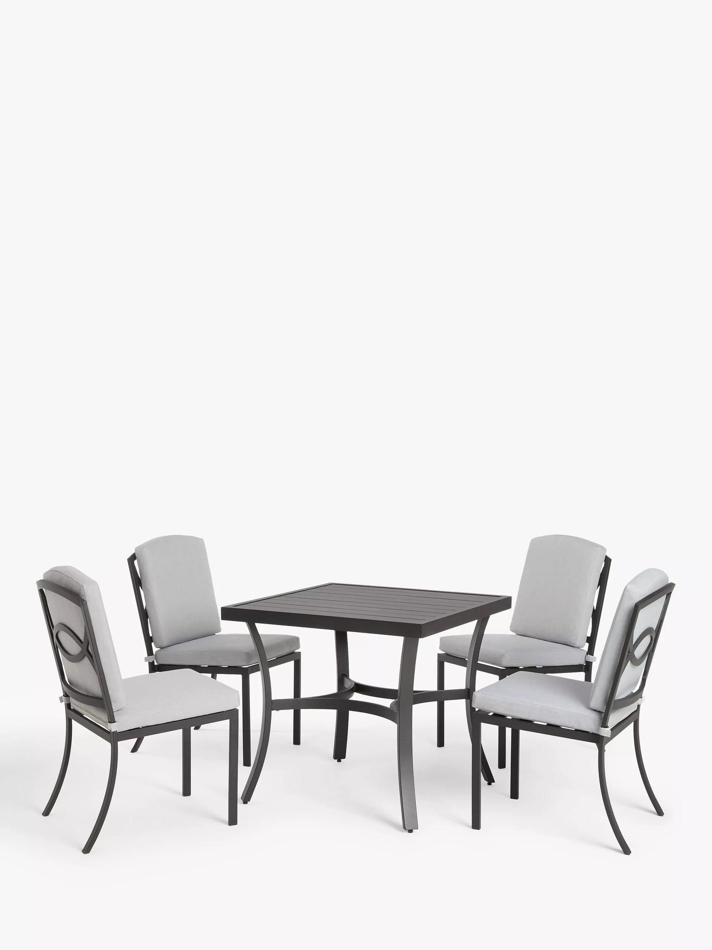 John Lewis Marlow Aluminium 4-Seater Square Garden Dining Table & Chairs Set, Grey