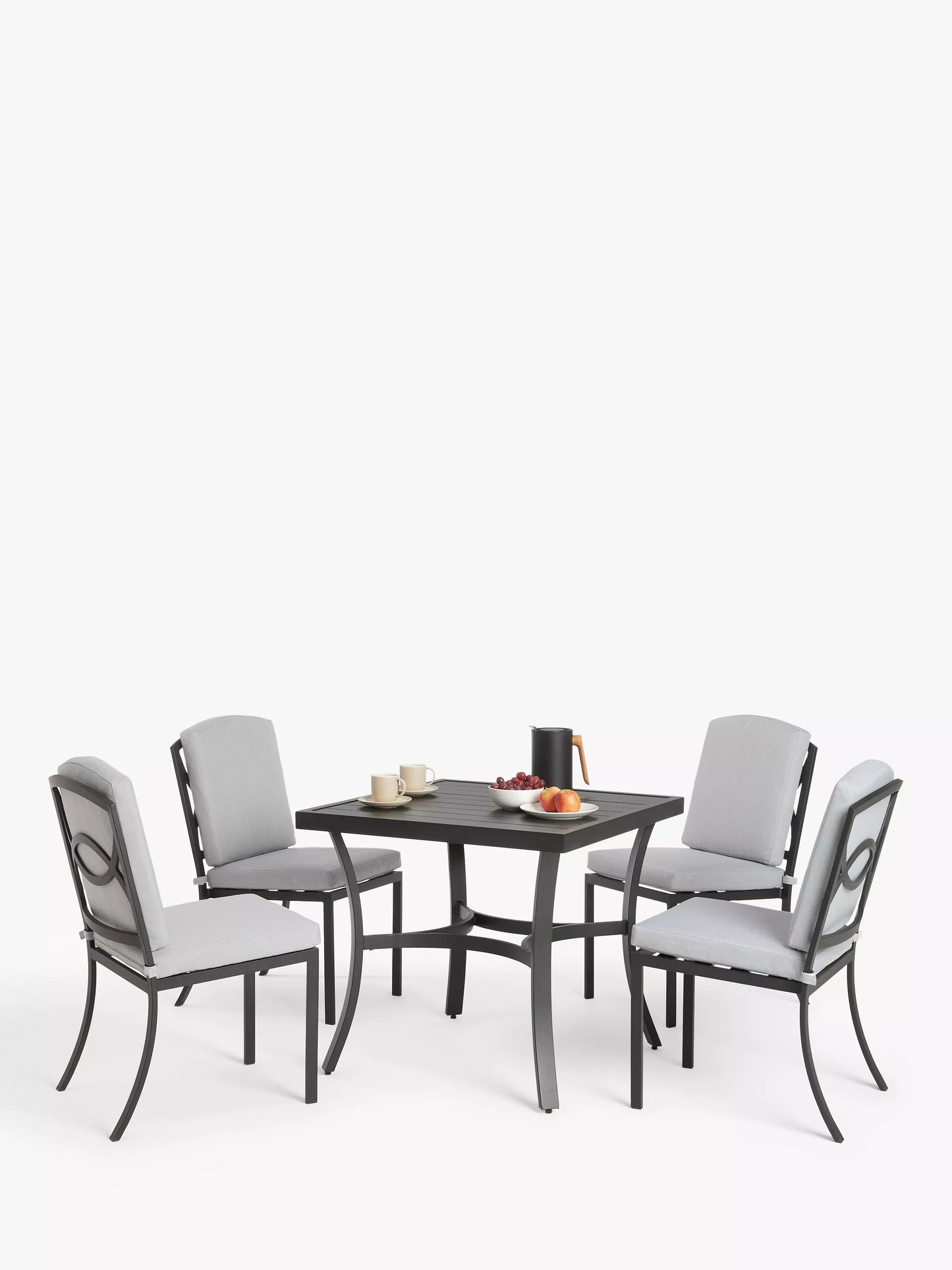 John Lewis Marlow Aluminium 4-Seater Square Garden Dining Table & Chairs Set, Grey