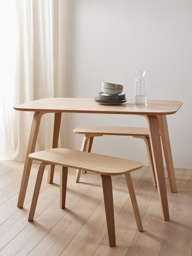 John Lewis Anton 4 Seater Dining Table and 2 Benches Oak