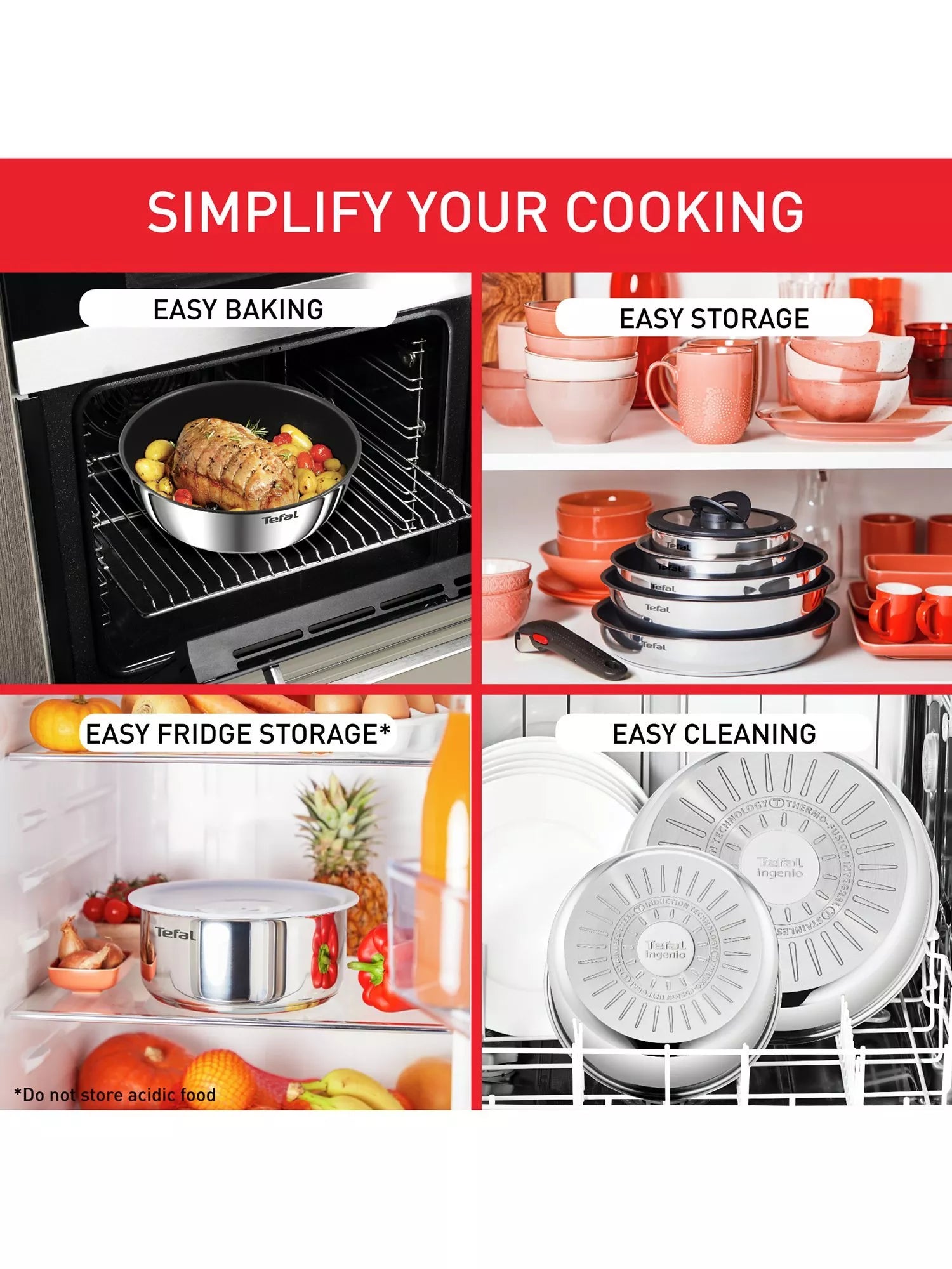 Tefal Ingenio Emotion Stainless Steel Pans, Lids & Utensils Set, 22 Piece