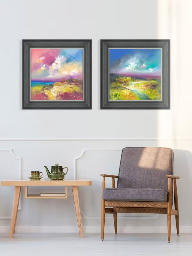 John Lewis Anna Schofield 'Field Calmness & Purple Valley' Framed Print, Set of