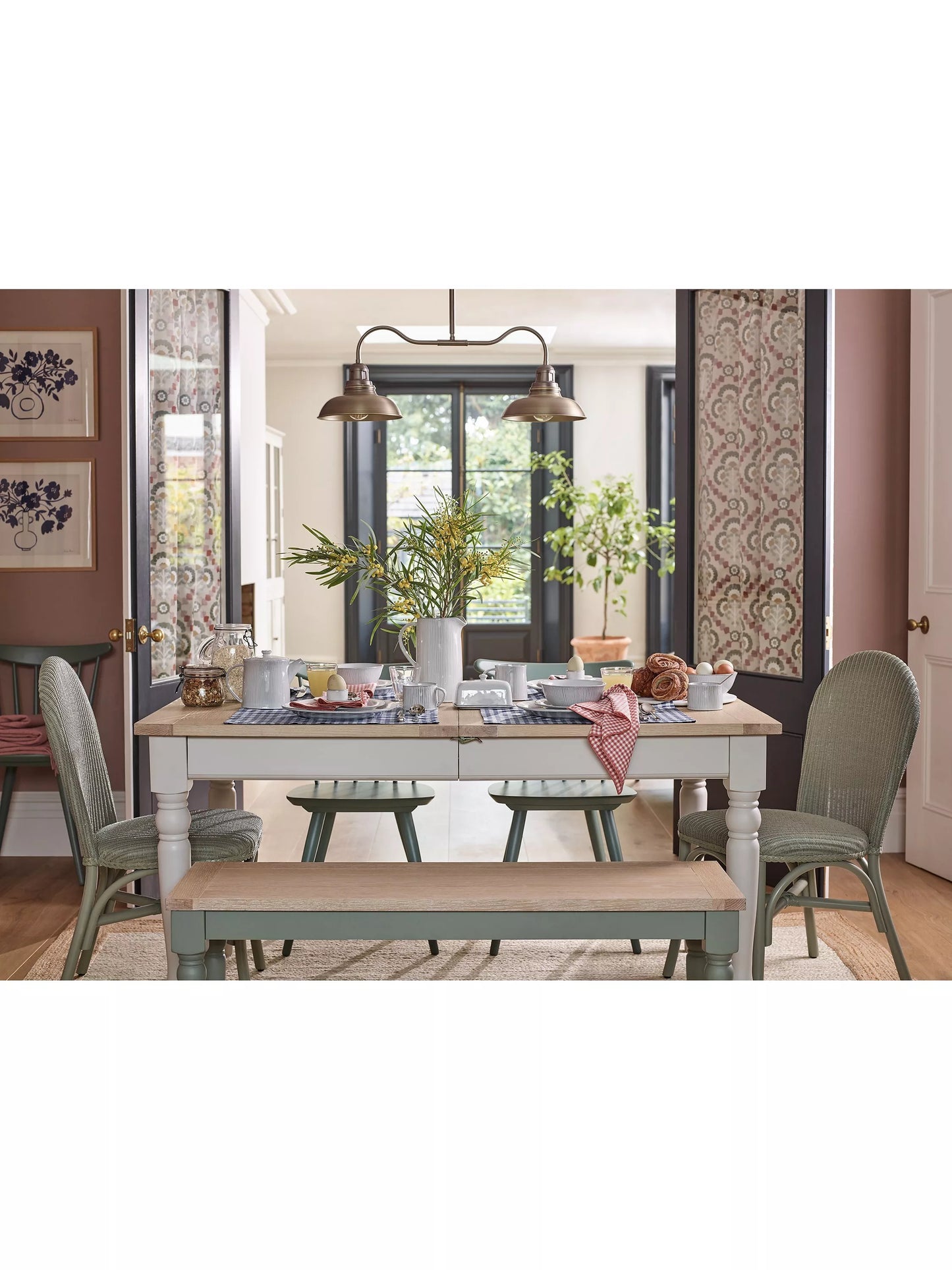 John Lewis 2 Seater Dining Bench Foxmoor Oak & Sage Green