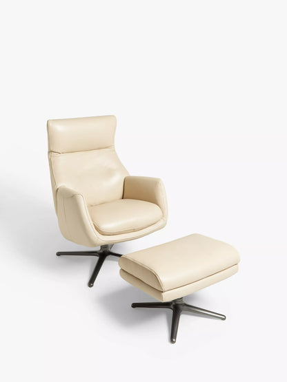 John Lewis Ease Leather Recliner Armchair and Footstool, Stone Leather