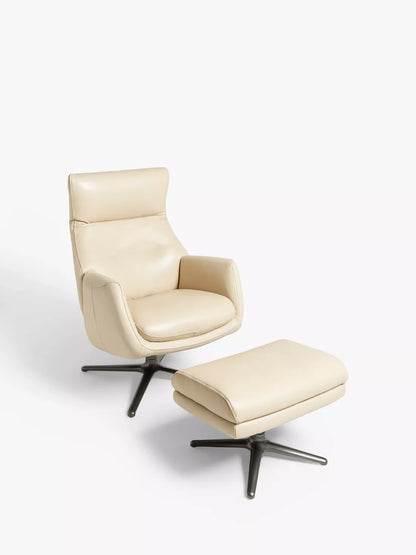 John Lewis Ease Leather Recliner Armchair and Footstool, Stone Leather