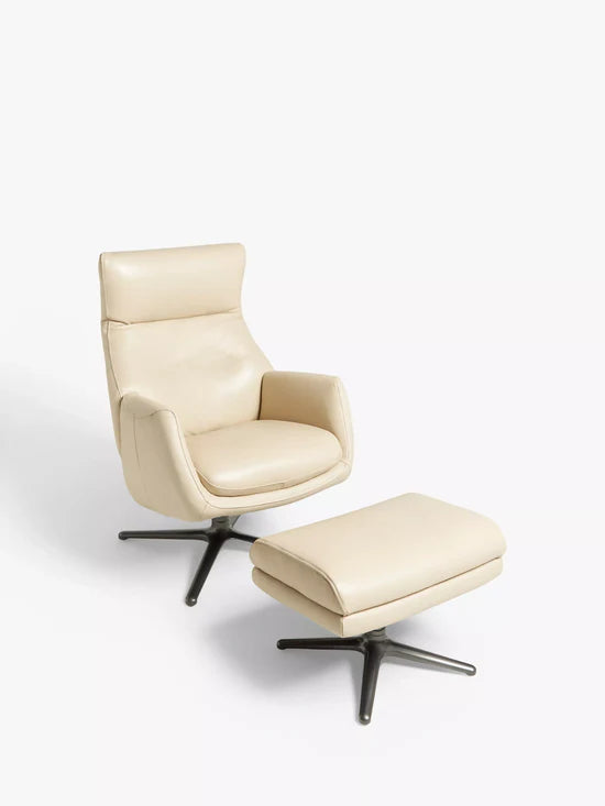 John Lewis Ease Leather Footstool, Stone Leather