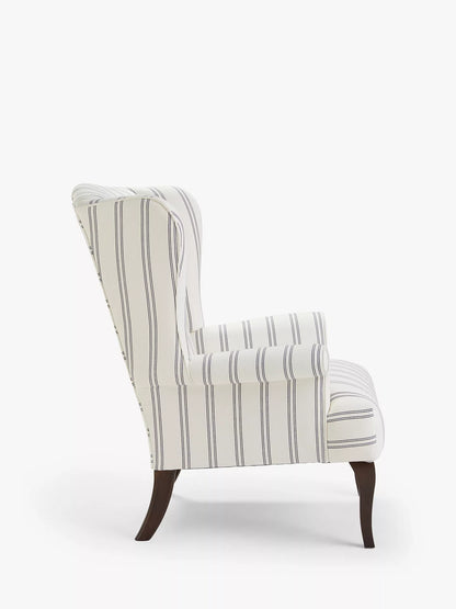 John Lewis Shaftesbury Wing Chair, Dark Leg, Easy Clean Double Stripe Natural