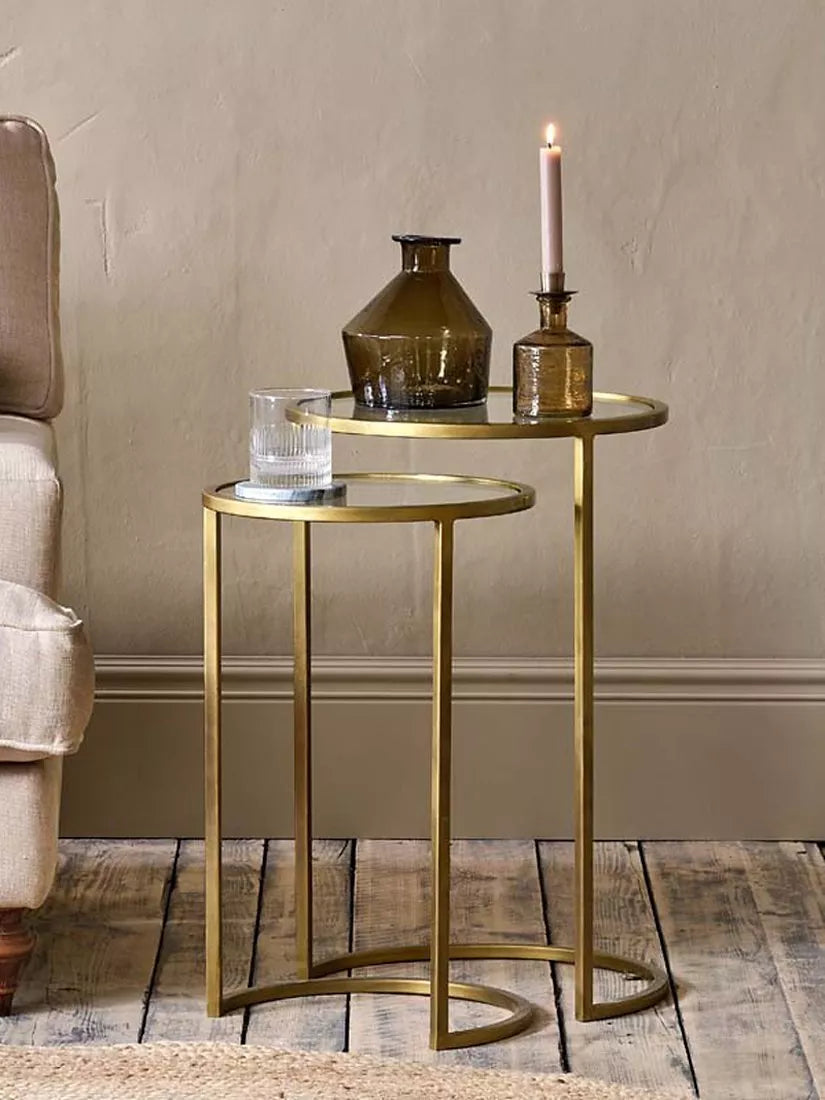 nkuku Nakuru Round Nesting Side Tables, Set of 2, Brass