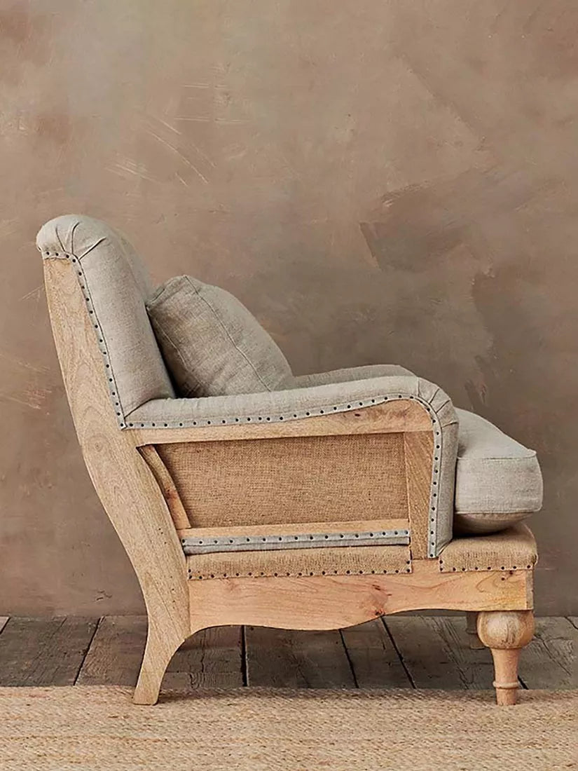 Nkuku Abe Linen Armchair, Stone