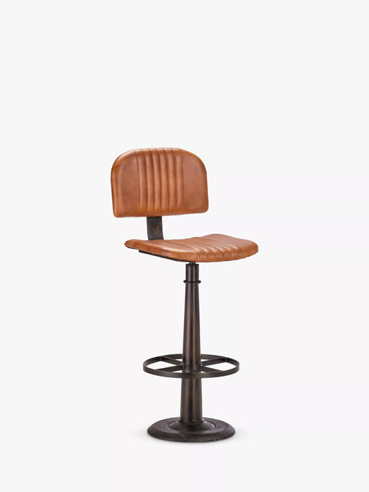 nkuku Narwana Leather Bar Chair, Aged Tan 