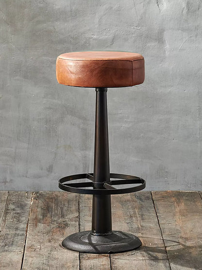 nkuku Narwana Leather Round Stool, Aged Tan