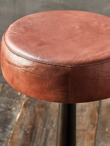 nkuku Narwana Leather Round Stool, Aged Tan