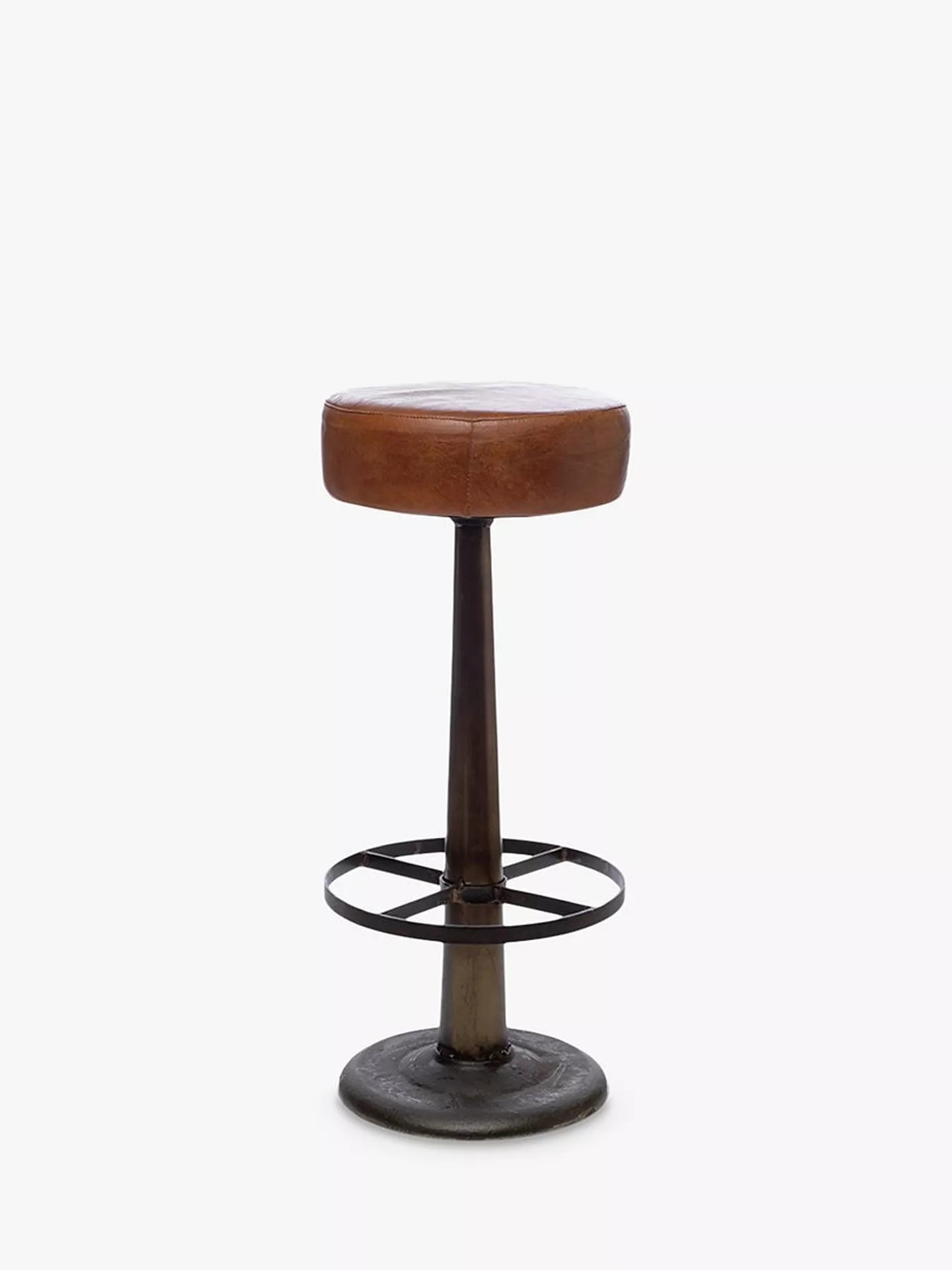 nkuku Narwana Leather Round Stool, Aged Tan