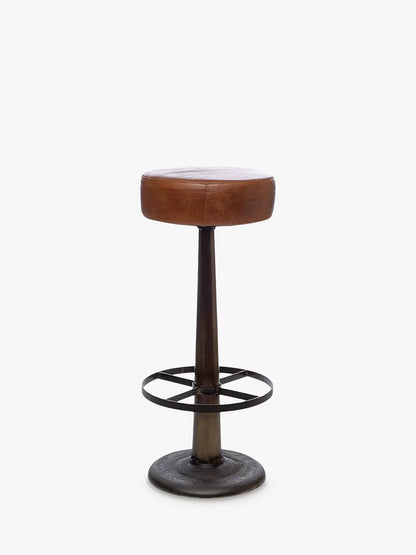 nkuku Narwana Leather Round Stool, Aged Tan