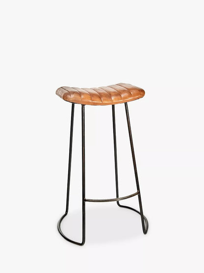 nkuku Narwana Ribbed Leather Stool, 75cm, Aged Tan