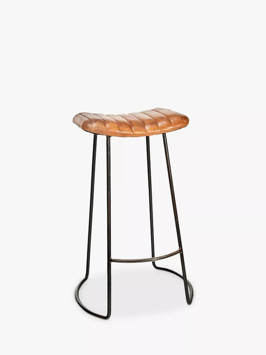 nkuku Narwana Ribbed Leather Stool, 75cm, Aged Tan