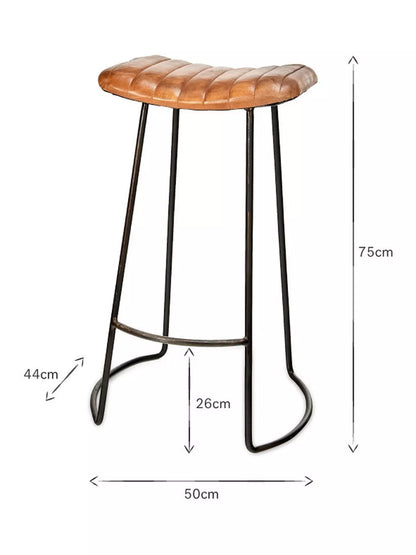 nkuku Narwana Ribbed Leather Stool, 75cm, Aged Tan
