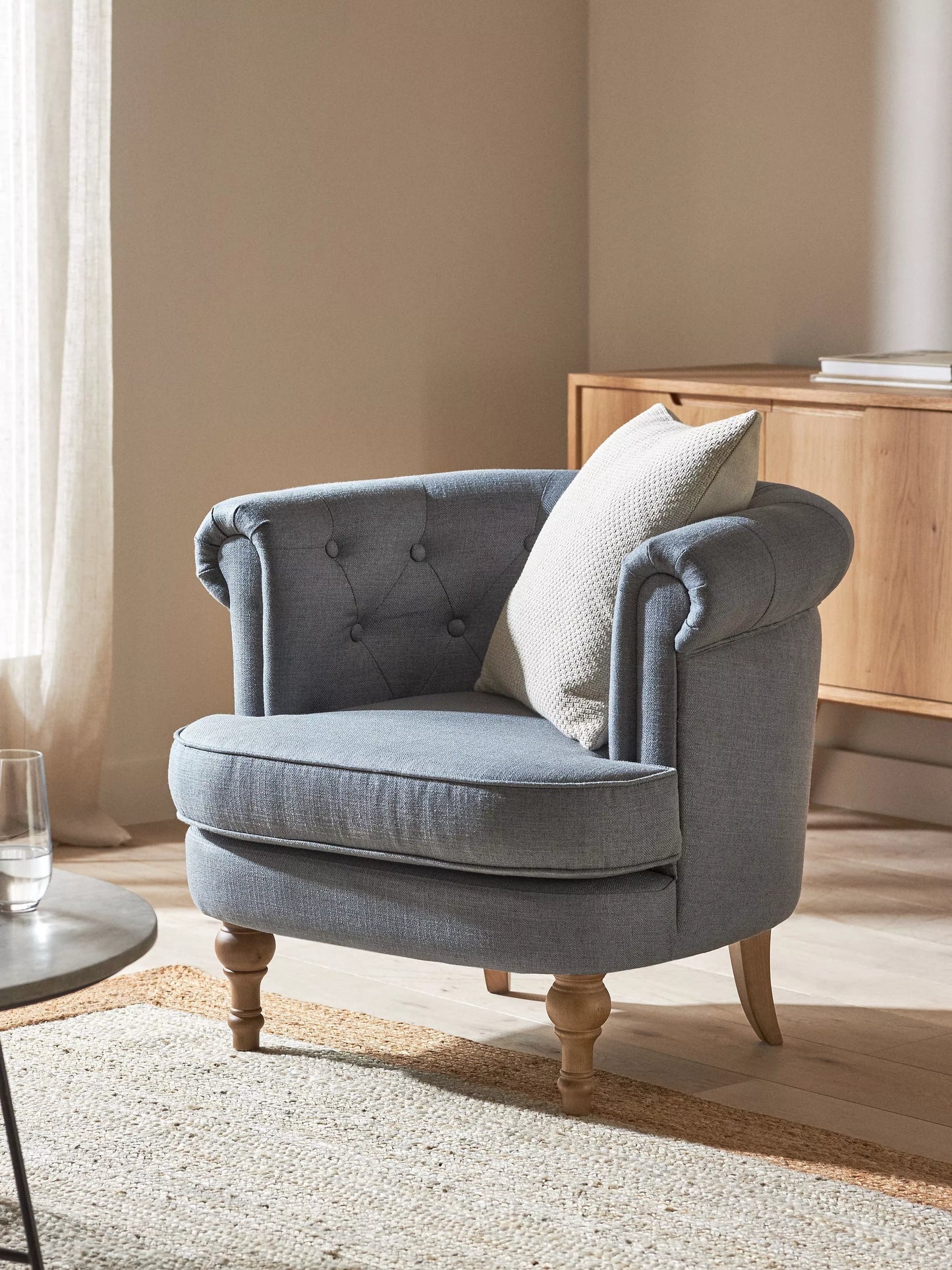 John Lewis Penny Tub Armchair, Light Leg, Grey Weave