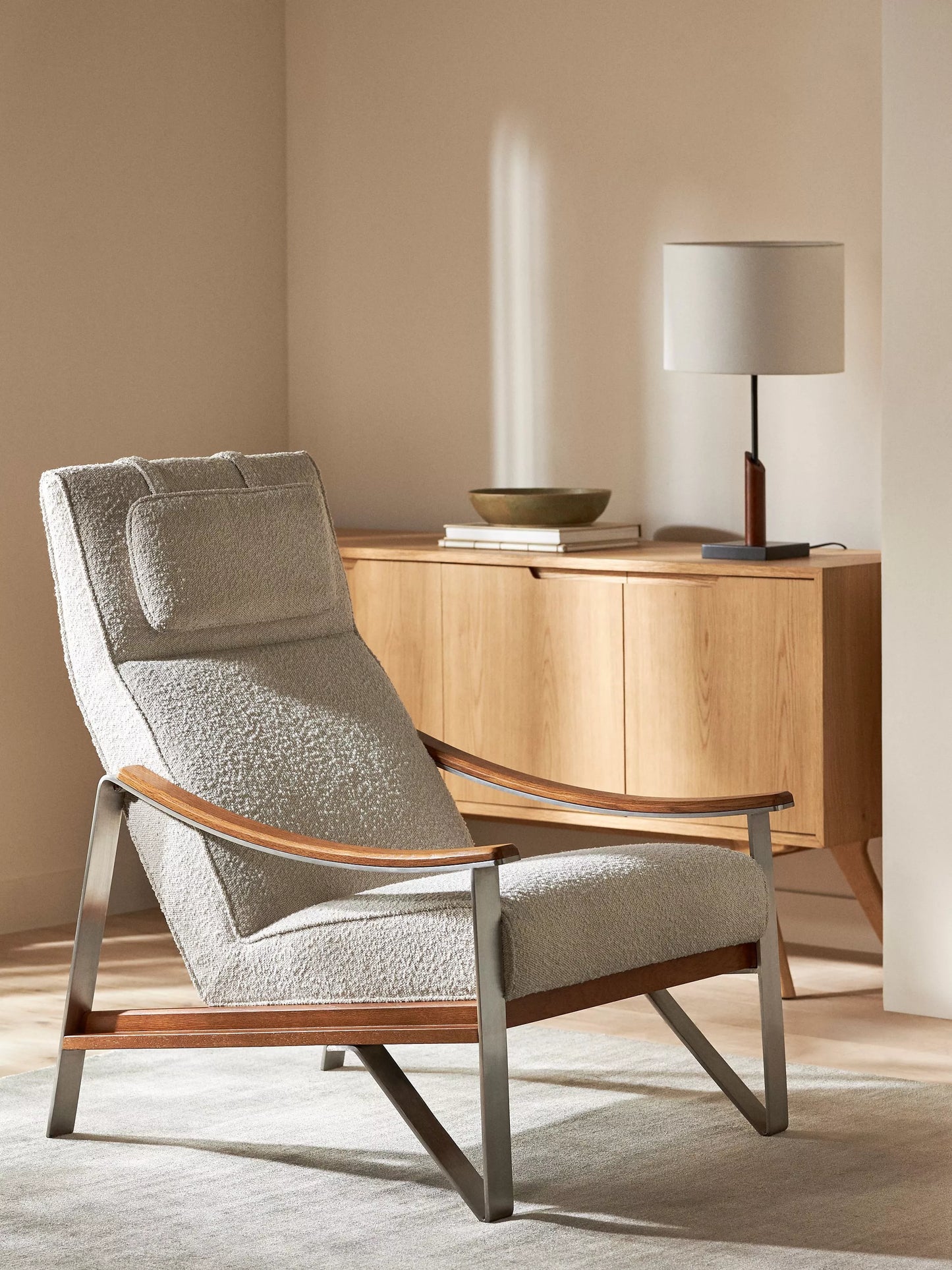 John Lewis Tilt High Back Armchair, Dark/Metallic Leg, Natural Boucle