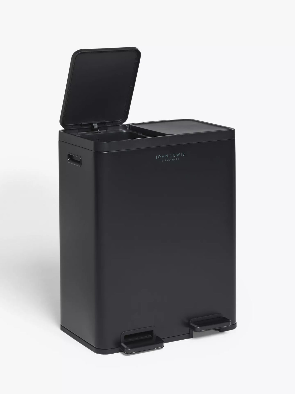 John Lewis 2 Section Recycling Bin, with Handles, 60L, Black