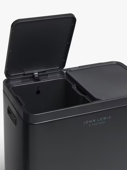 John Lewis 2 Section Recycling Bin with Handles, 60L, Black