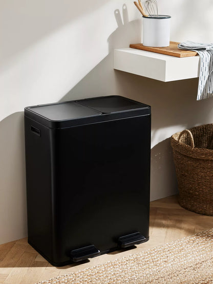 John Lewis 2 Section Recycling Bin, with Handles, 60L, Black