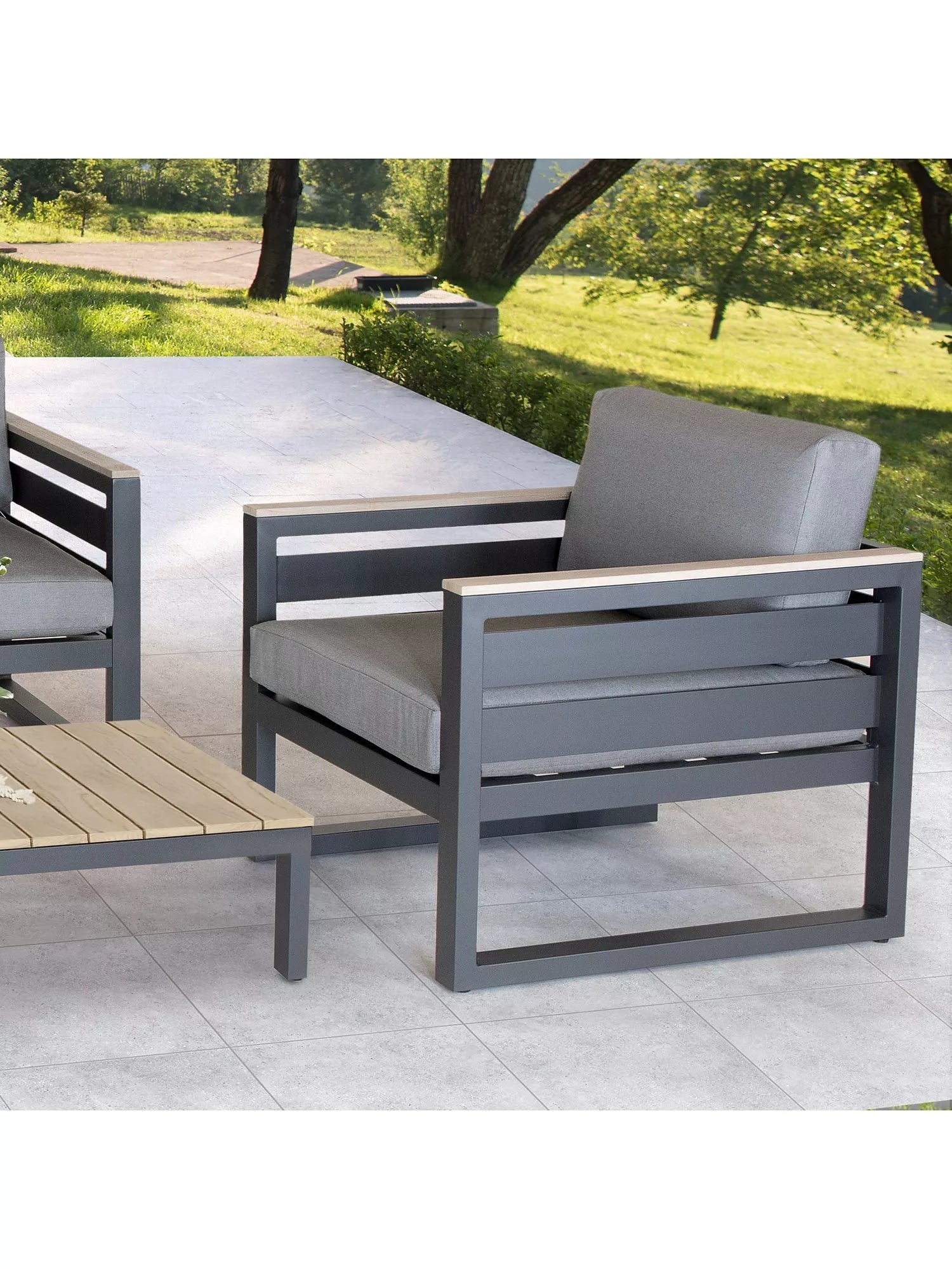 KETTLER Elba Grande Garden Armchair Chair, Set of 2, Grey