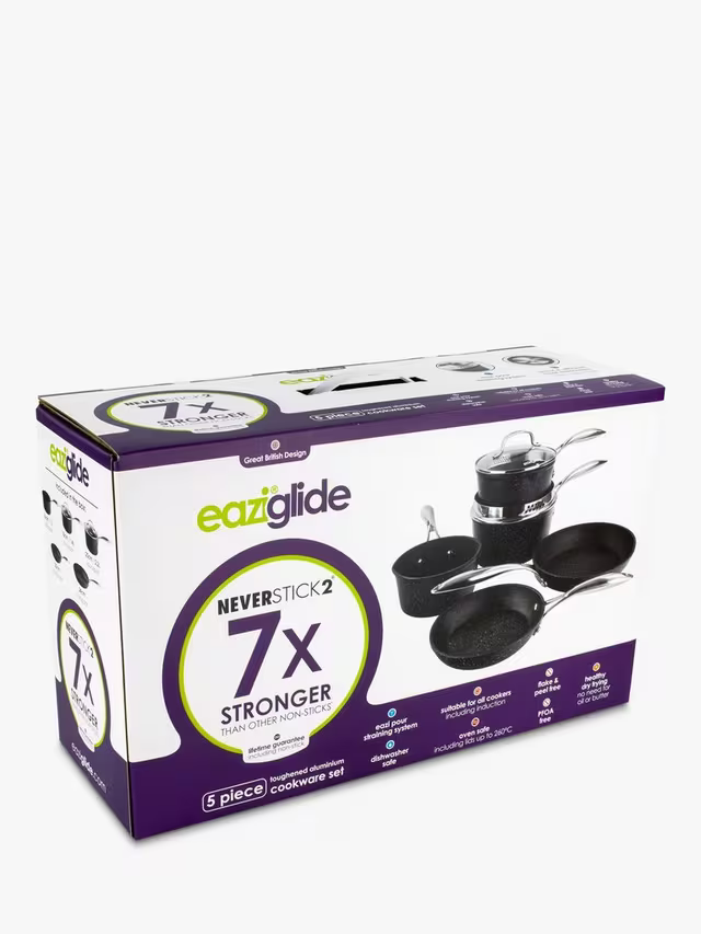 Eaziglide Neverstick2 Aluminium Non-Stick Pan Set, 5 Piece