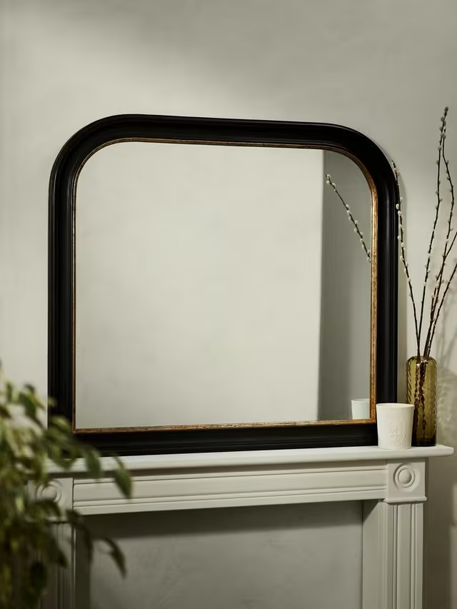 John Lewis Georgian Overmantle Wood Mirror, 95 x 105cm, Black/Gold