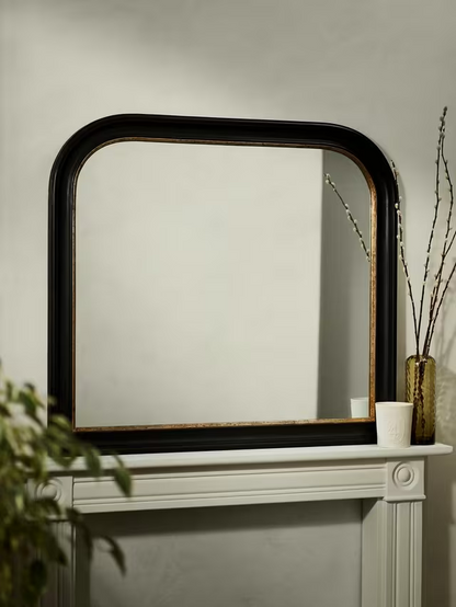 John Lewis Georgian Overmantle Wood Mirror, 95 x 105cm, Black/Gold