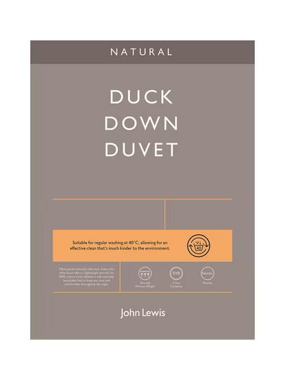 John Lewis Natural Duck Down 60/40 Duvet, 10.5 Tog, King Size, 225 x 220cm, White