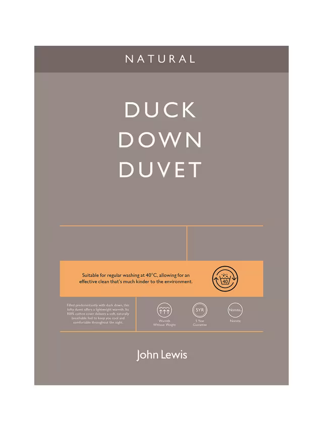 John Lewis Natural Duck Down 60/40 Duvet, 10.5 Tog, Super King, 260 x 220cm