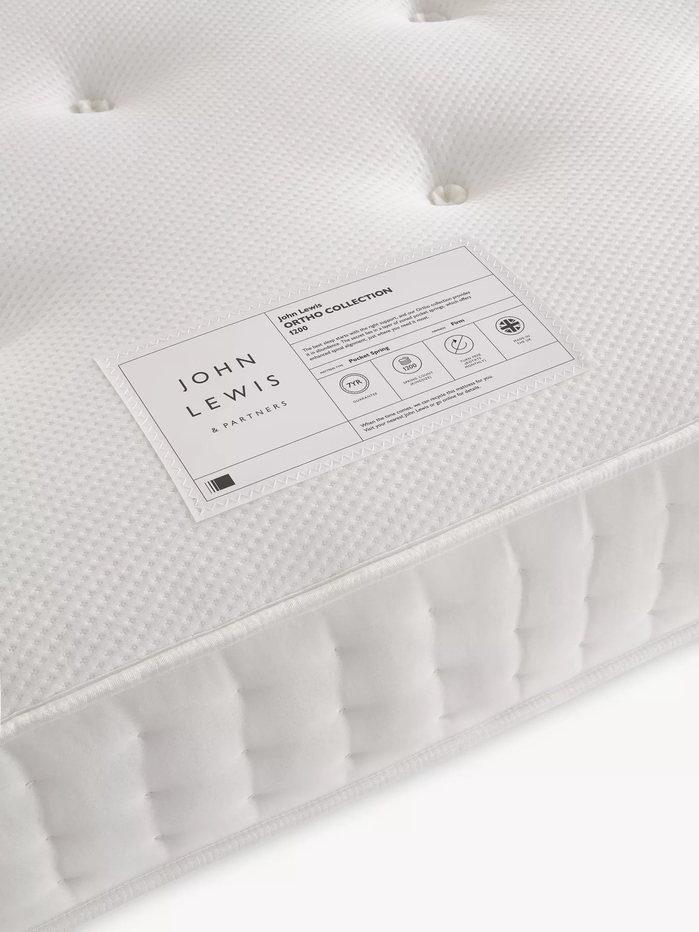 John Lewis Ortho Support 1200 Pocket Spring Mattress, Firm Tension, Double