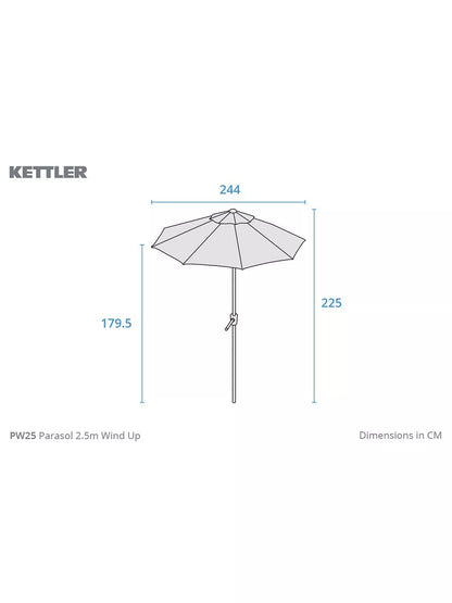 KETTLER Wind-Up Garden Parasol 2.5m Stone Taupe