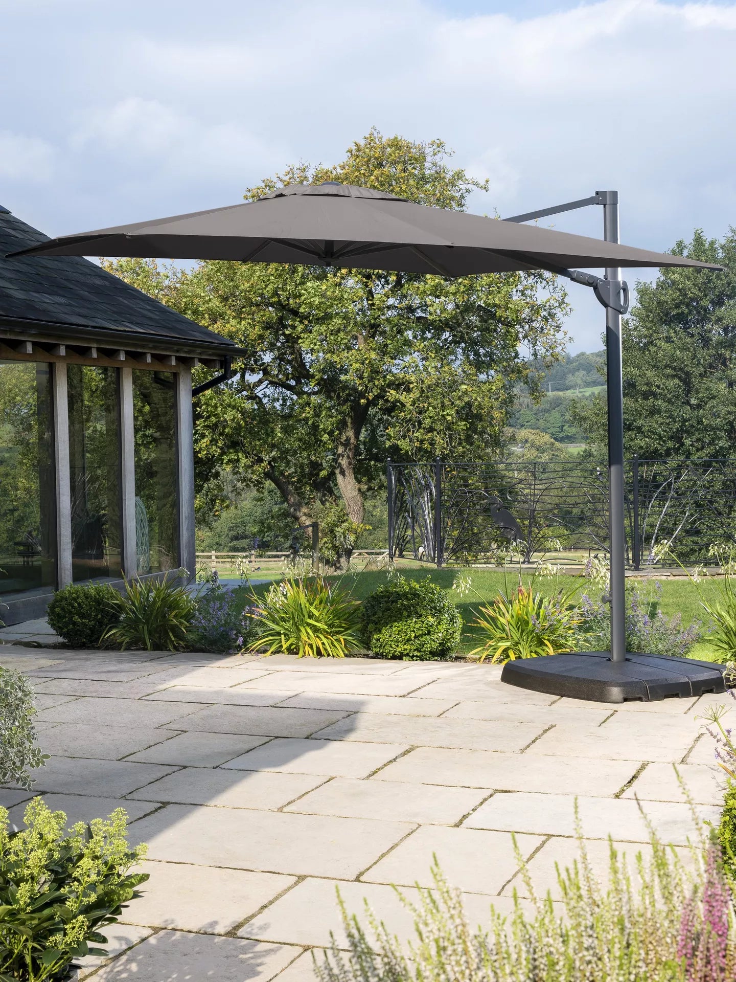 KETTLER Free Arm Square Garden Parasol with Base, 2.5m