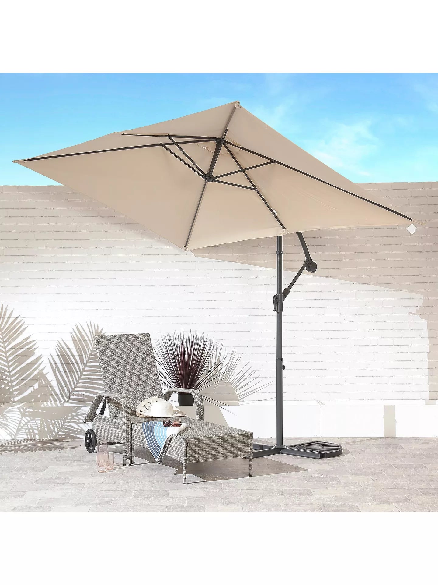 Suntime Wind-Up Tilt Rectangular Parasol, 2 x 3m, Ecru
