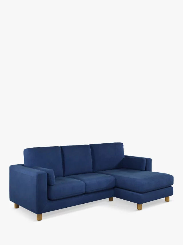 John Lewis Milton RHF Chaise End Sofa, Light Leg, Navy Velvet