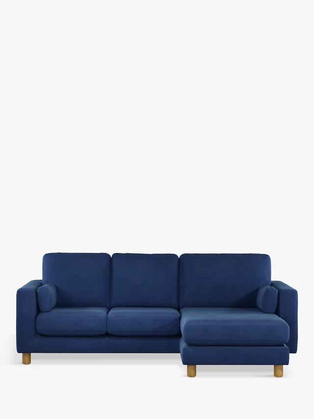 John Lewis Milton RHF Chaise End Sofa, Light Leg, Navy Velvet