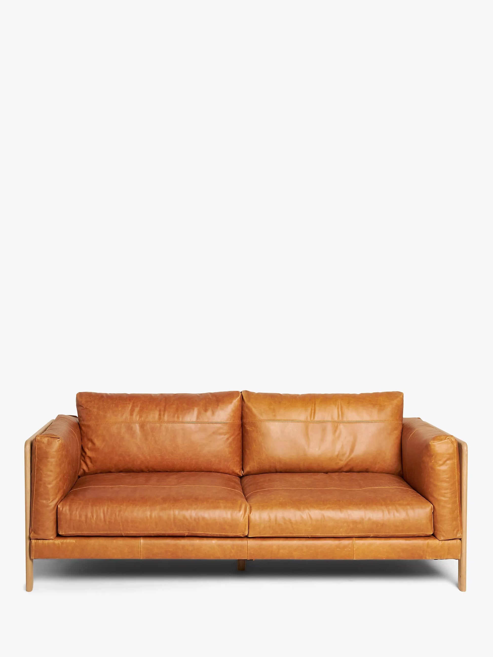 John Lewis Nest Medium 2 Seater Leather Sofa, Light Leg, Butterscotch Leather