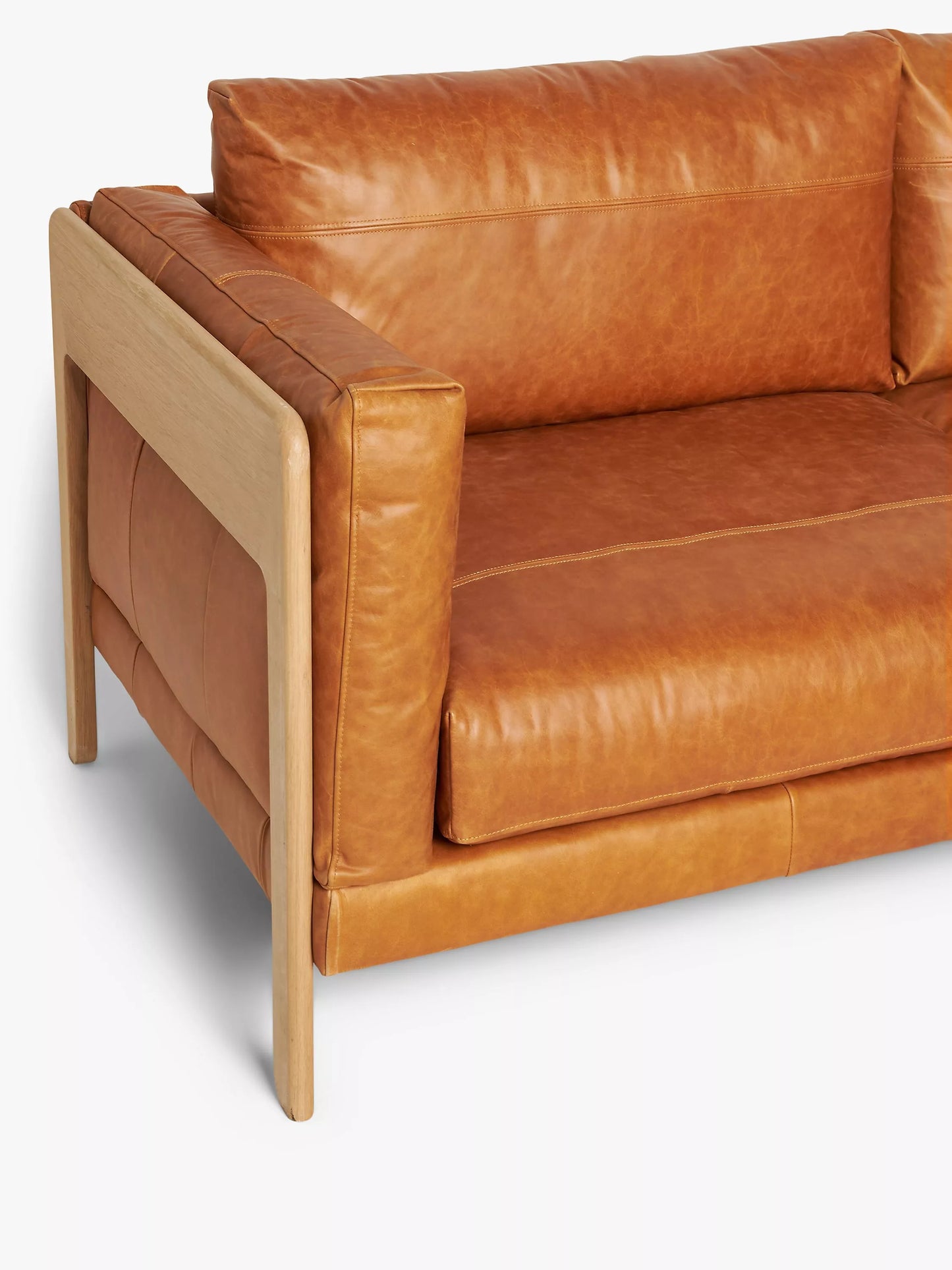 John Lewis Nest Medium 2 Seater Leather Sofa, Light Leg, Butterscotch Leather