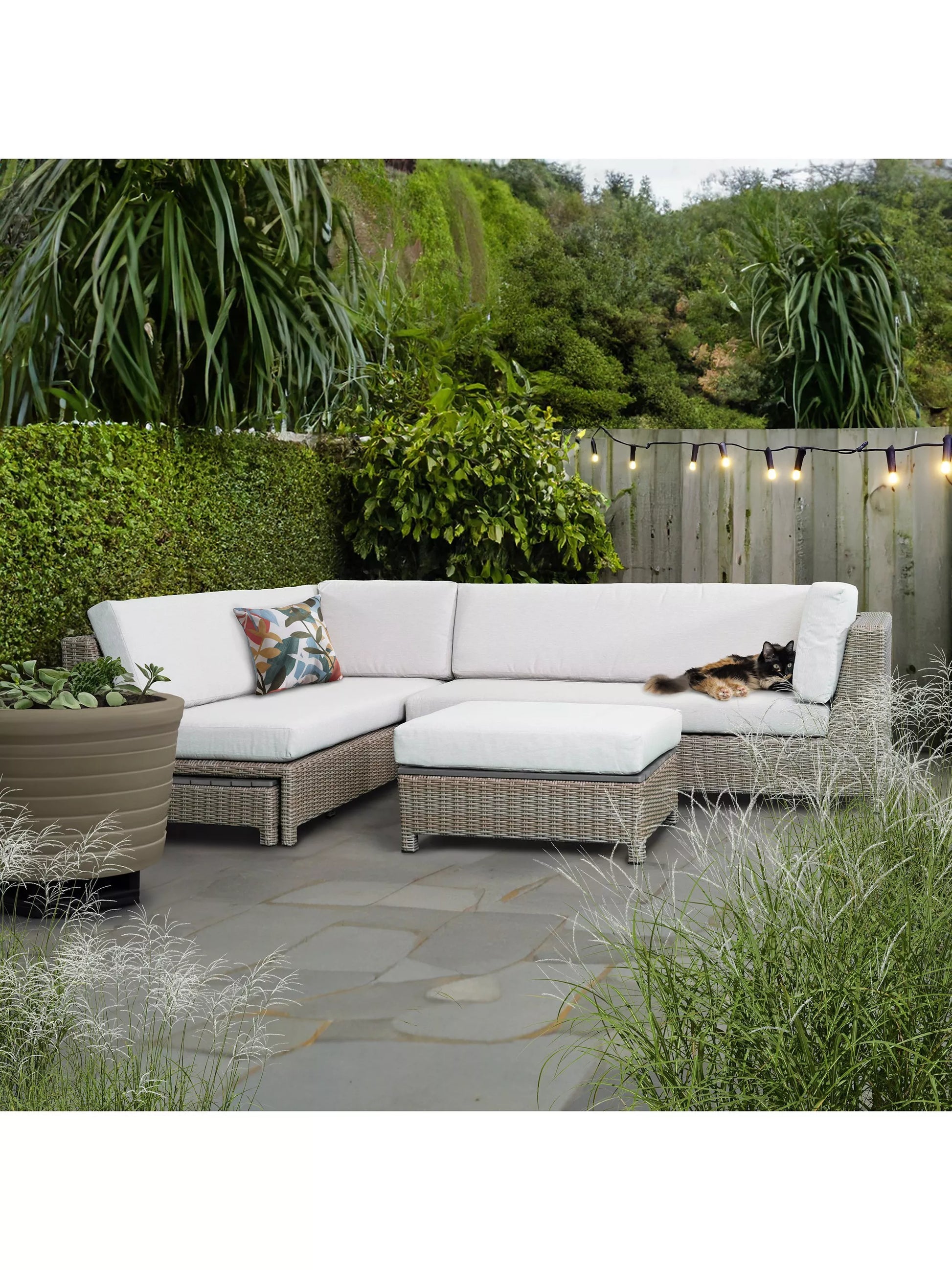 John Lewis Platform Rattan Modular 6-Seater Garden Lounging Set, Natural