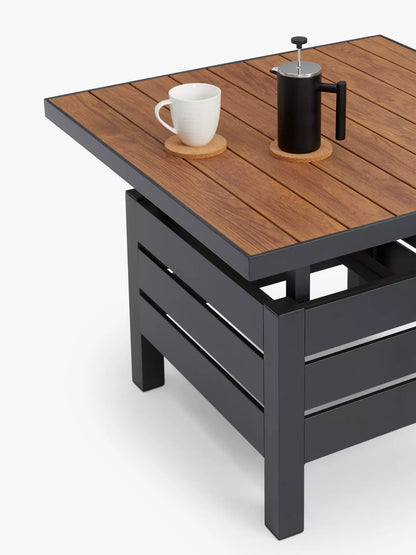 John Lewis Platform Height-Adjustable Square Garden Dining Table, 81cm, Grey